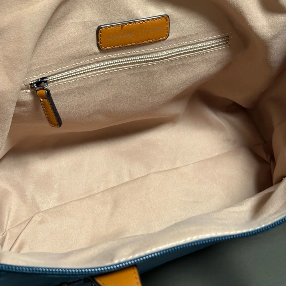 Adrienne Vittadini Nylon Tote blue green teal tan - Picture 4 of 11